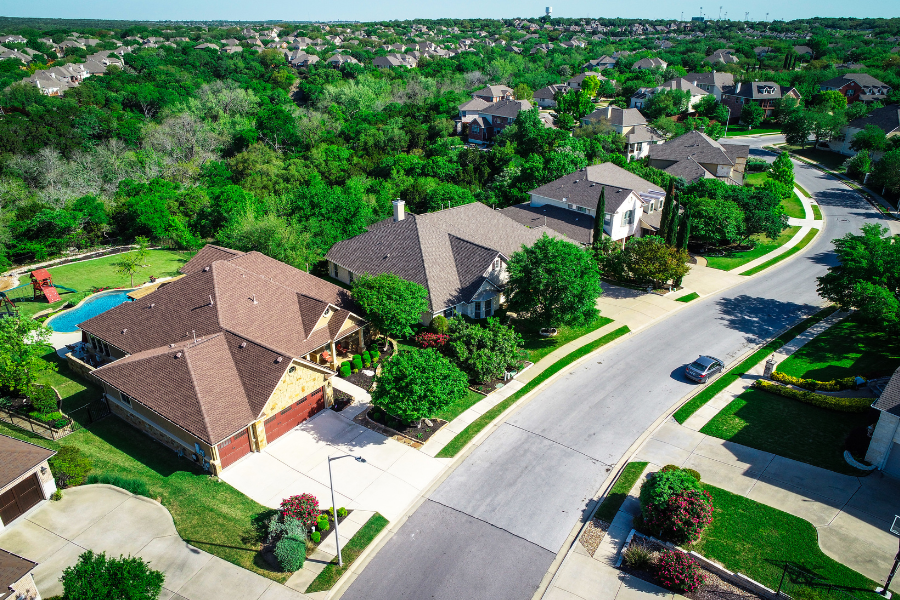 an aerial view of a neighborhood