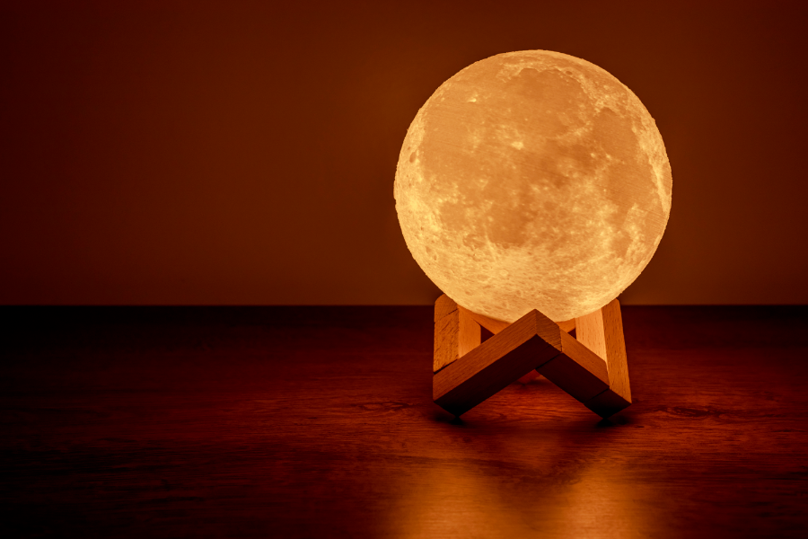 a moon lamp switched on